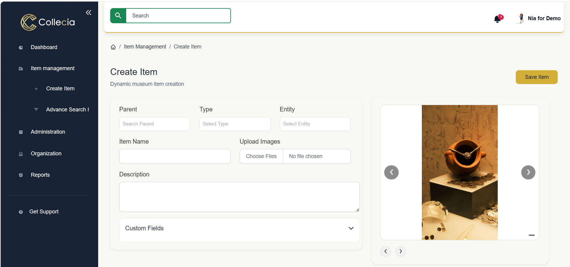 Placeholder for Collecia object record screenshot